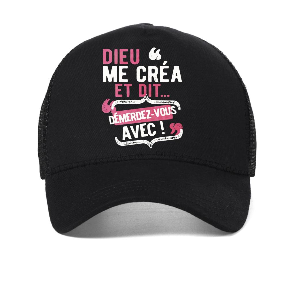 with French Quote Dieu Me C'est Mon Saint print baseball cap fashion Harajuku Retro Unisex Snapback Hat Breathable Trucker Hats