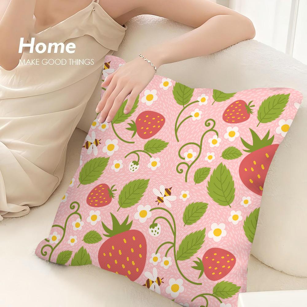 Cute Strawberry Pillow Case 3D Print Polyester Fiber 4040 cm Home Sofa Throw Pillow Cover Decoration Festival Gift
