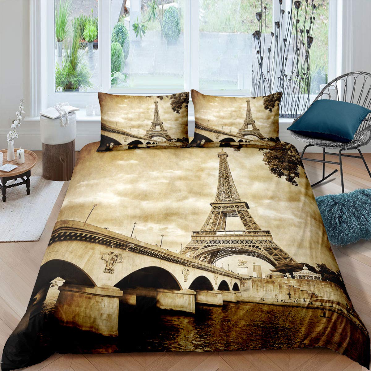 

Пододеяльник с Эйфелевой башней, комплект постельного белья размера Queen, серый, винтажный, романтический, Париж, Франция, комплект постельного белья, полиэстер, в стиле старой газеты 70x133cm 2pcs