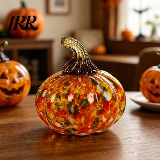 Pumpkin Ornament Mini Hand Blown Glass Ornament, Collectible Thanksgiving Halloween Decoration Faux Crystal Hanging for Fall, Harvest Unique Gift