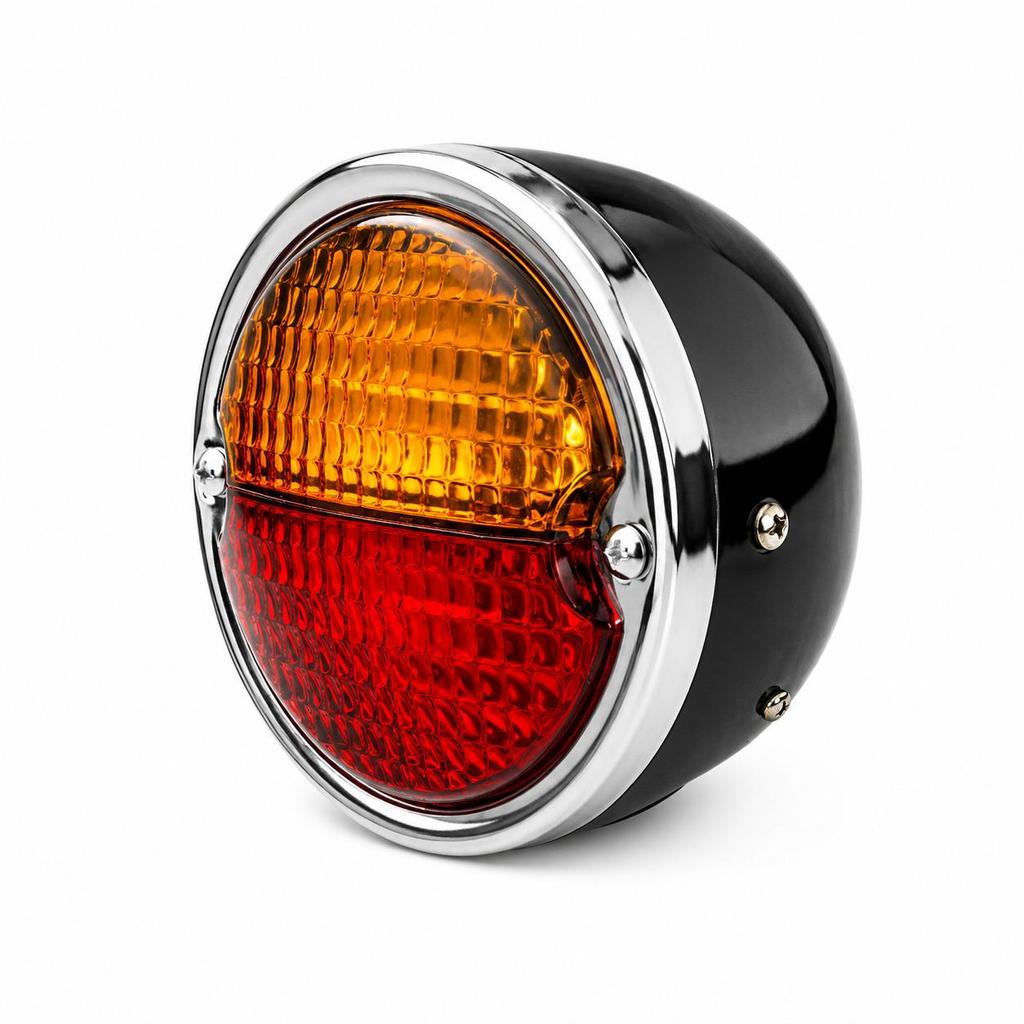 APSMOTIV Rear Light with Black Body Chrome Ring Compatible with Vintage Custom, hot-Rod, Rat-Rod Cars, Trucks, Motorcycles, Jeep and Tractors 12V Bulb