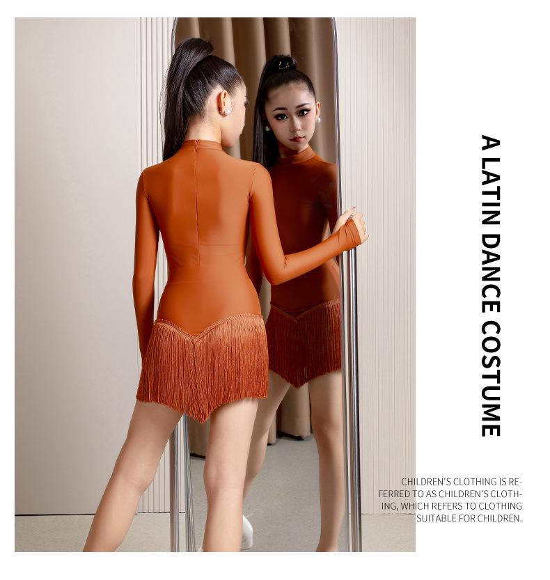 Qi Mei 2025 Kostým pro dívky na latinskoamerické tance – Set s třásňovou sukní pro soutěž & trénink