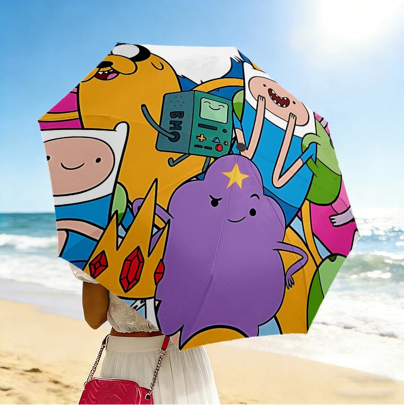 Adventure Time 8 Ribs 3Fold Black Glue Uv Protection Umbrella Sun Protection Rainproof Compact Folding Umbrella For Travel Daily Use C923701
