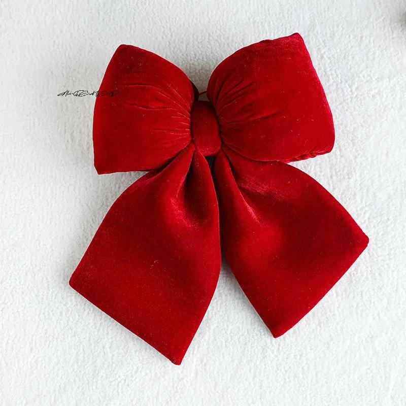 Velvet Red Christmas Bow Knot Hanging Ornaments DIY Xmas Tree Decorations Holiday Home Party Baubles Pendant