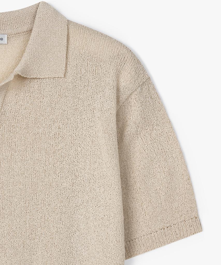 POLYGRAM Boucle Open Collar Half Knit - Beige