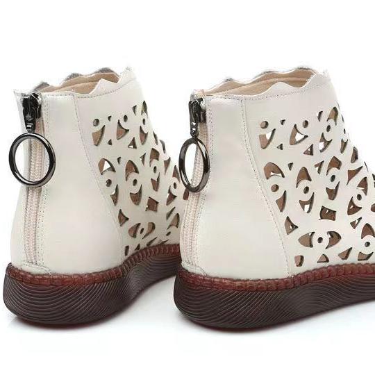 2023 New Round Head Hollow Hole Shoes Women Fashion Back Zipper Sandals Retro Shoes Platform Loafers