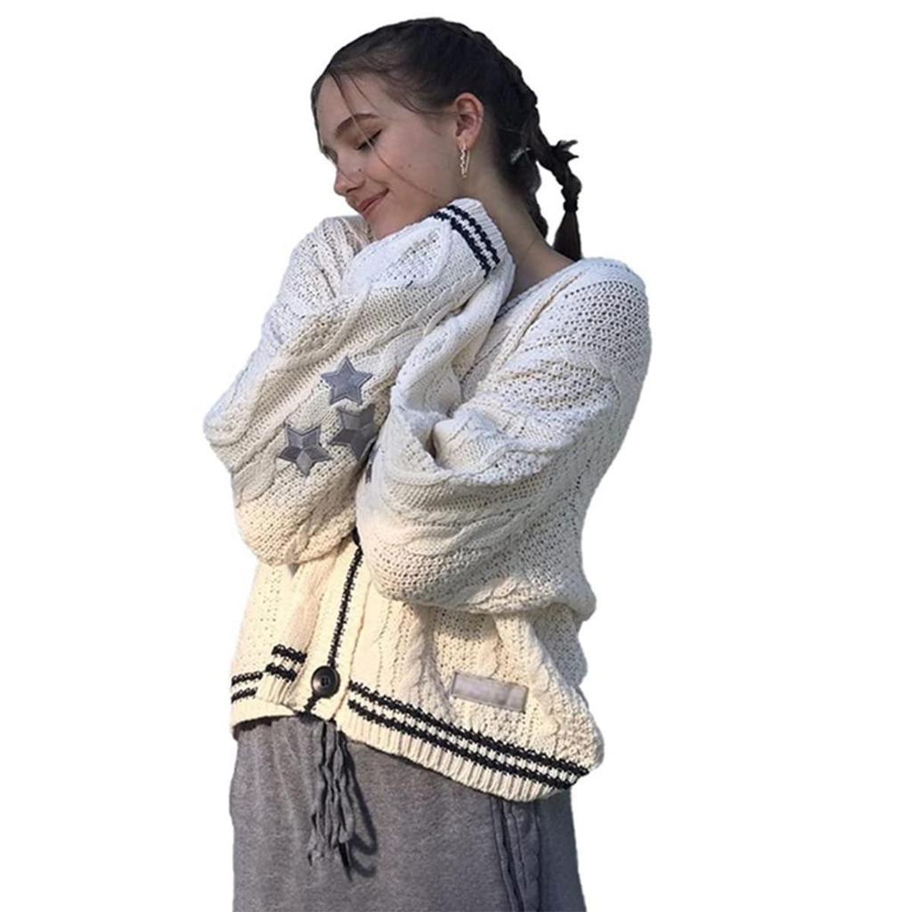 Japanese Style Soft Girl Sweater - Taylor Swift Inspired Star Embroidery Cardigan