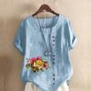 Dámská móda Léto Tričko s kulatým výstřihem Krátký rukáv Neformální Bavlna Lněná Grafická Košile Volný čas Volné Květiny a rostliny Blůza s potiskem Topy Velká velikost