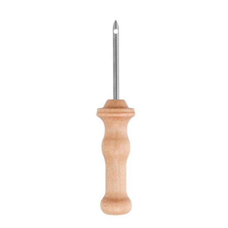 Punching Needle Embroidery Pen Stainless Steel Punching Needle Head Wood Handle Embroidery Pen for Embroidery Crafting
