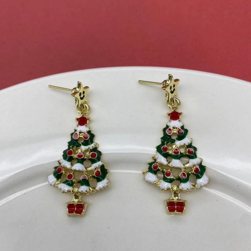 Christmas Colorful Cartoon Jewelry Cute Dripping Oil Christmas Tree Stud Earrings Europe and America Cross Border Hot Sale Stud Earrings for Women