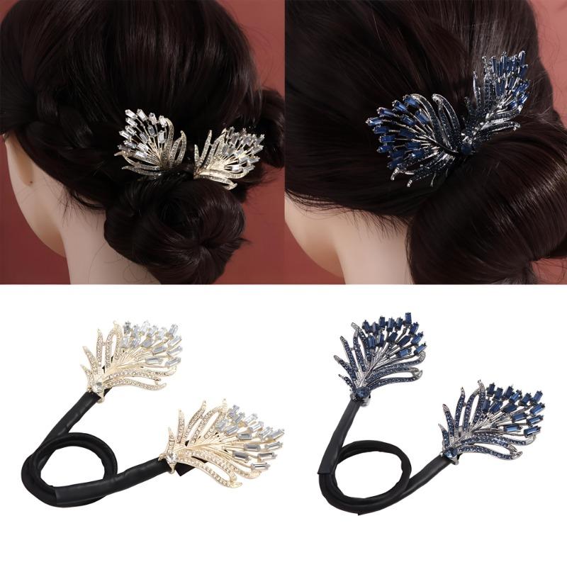 1PC Rhinestone Feather Design Hair Clip Elegant Hair Curler Deft Bun Maker Long Thick Hair Accessories For Women