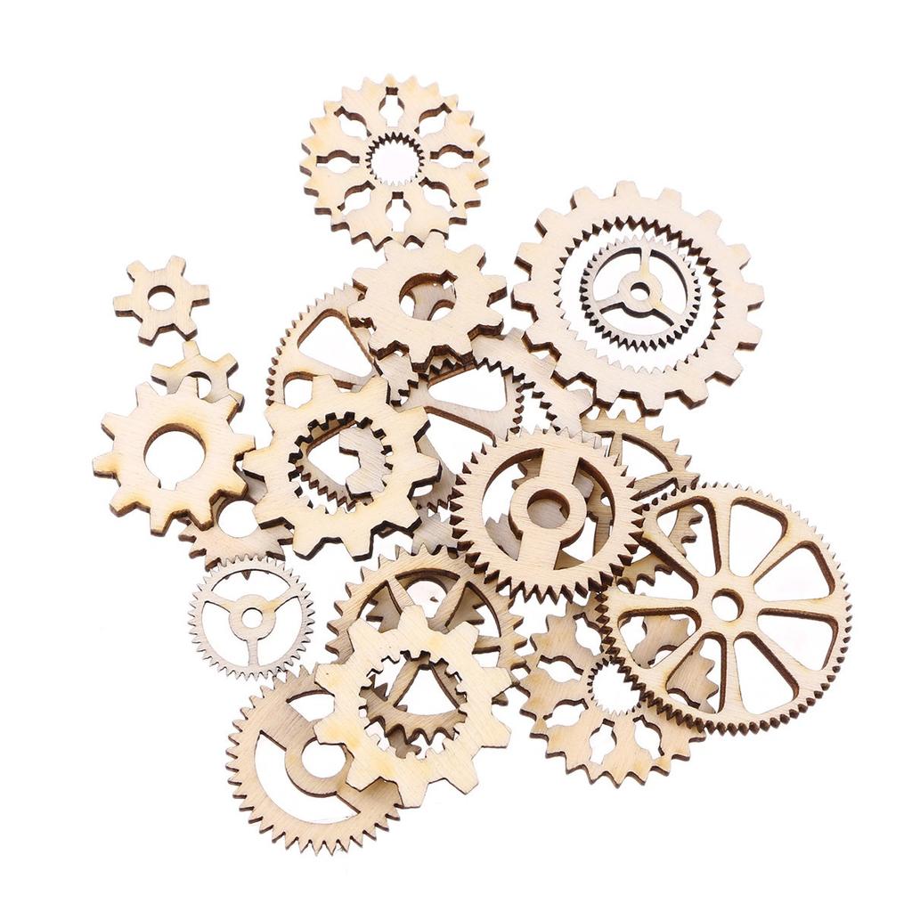 20Pcs Wood Jigsaw Gears Assorted Sizes for Crafting Decorative Accessories Art Projects DIY Ornament Scrapbooking Wall