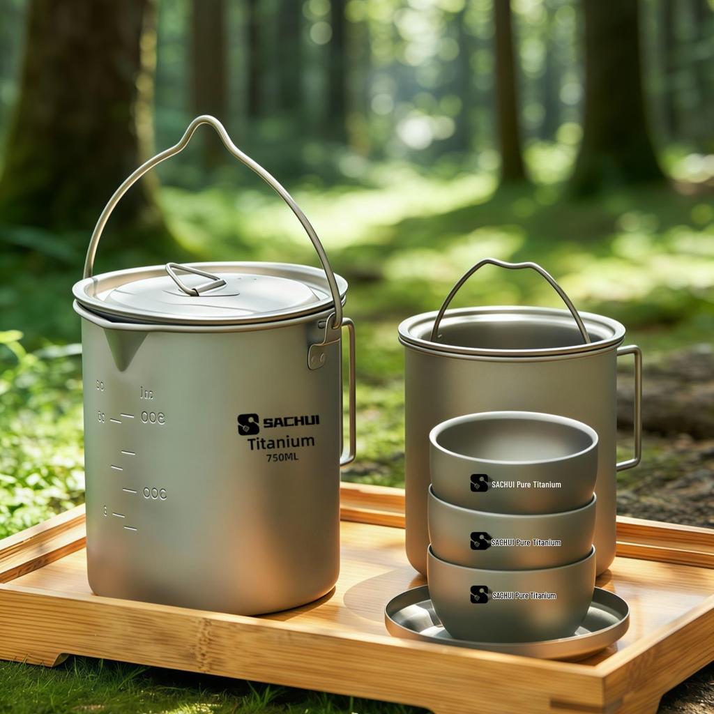 Leichte faltbare Reisetasse aus reinem Titan für Camping & Outdoor-Tee