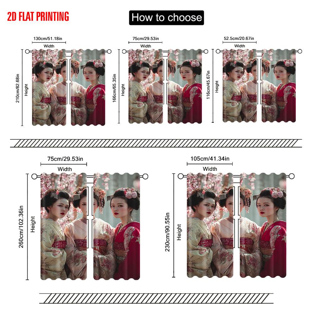 2pcs   plane printing Curtains&Window Treatment Sakura and geisha characters Polyester Woven (without rod) Art Deco Festive