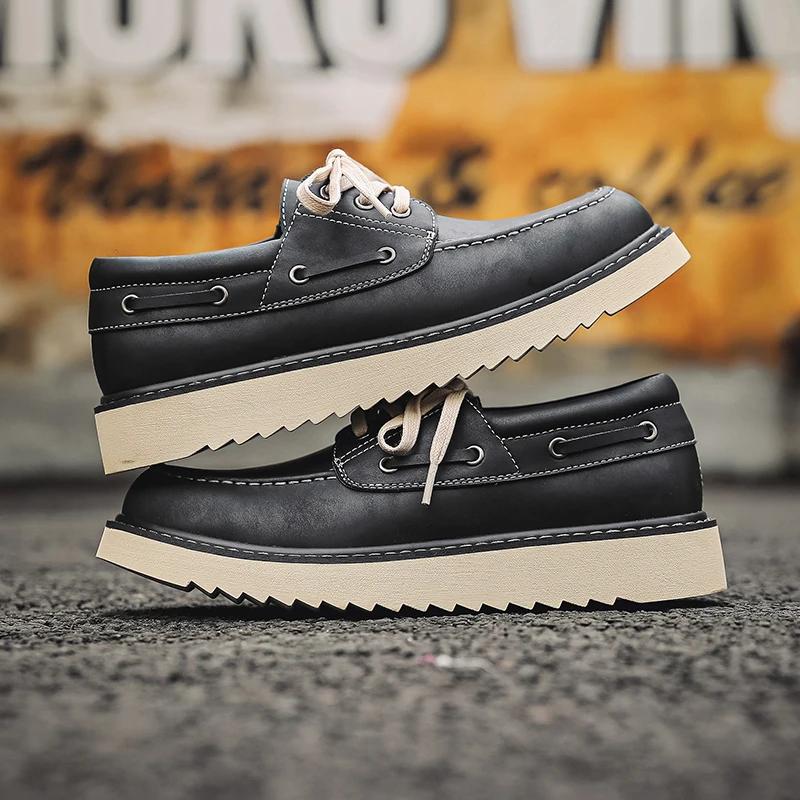 Pánské ležérní kancelářské boty z pravé kůže, design s tlustou podrážkou, značkové ležérní business boty, protiskluzové outdoorové vycházkové boty 2024 nové