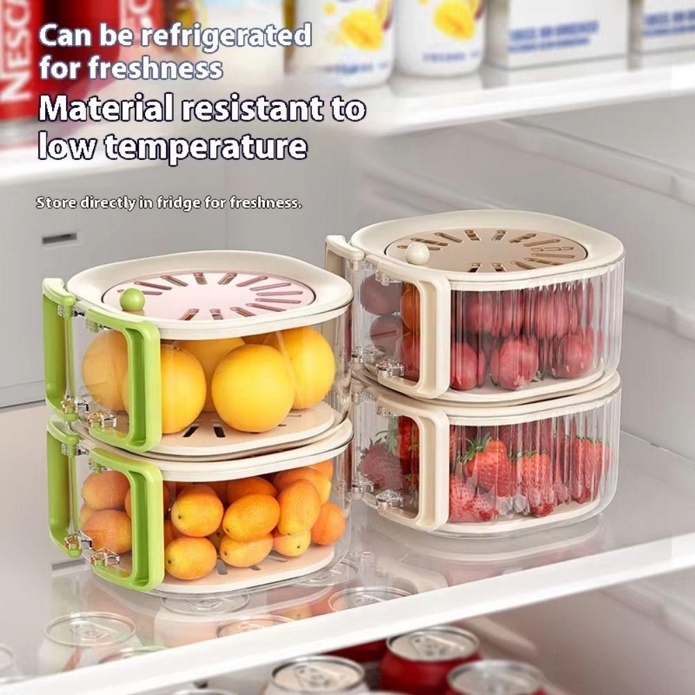 Foldable Handle Vegetable Drain Basket Splash-proof Food Storage Container Refrigerator