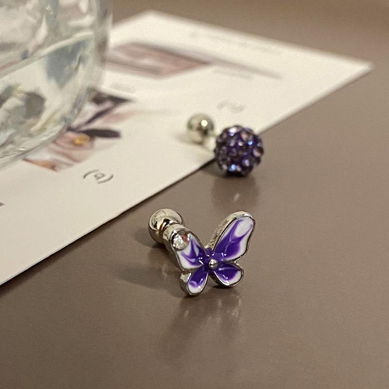 

Асимметричные фиолетовые серьги с цирконом и бабочкой с маленьким дизайном, милые персонализированные серьги с фиолетовой бабочкой для женщин