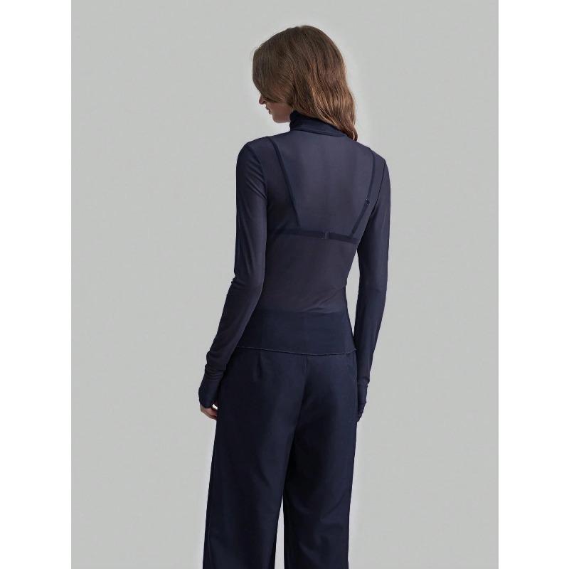 DAFIFY Women's Fashion Casual Spring Autumn Solid Color Print Long Sleeve High Neck Blouses & Shirts