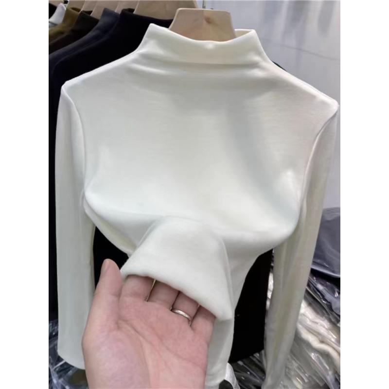 Women's High-Neck Fleece Base Layer Long-Sleeve T-Shirt for Autumn and Winter