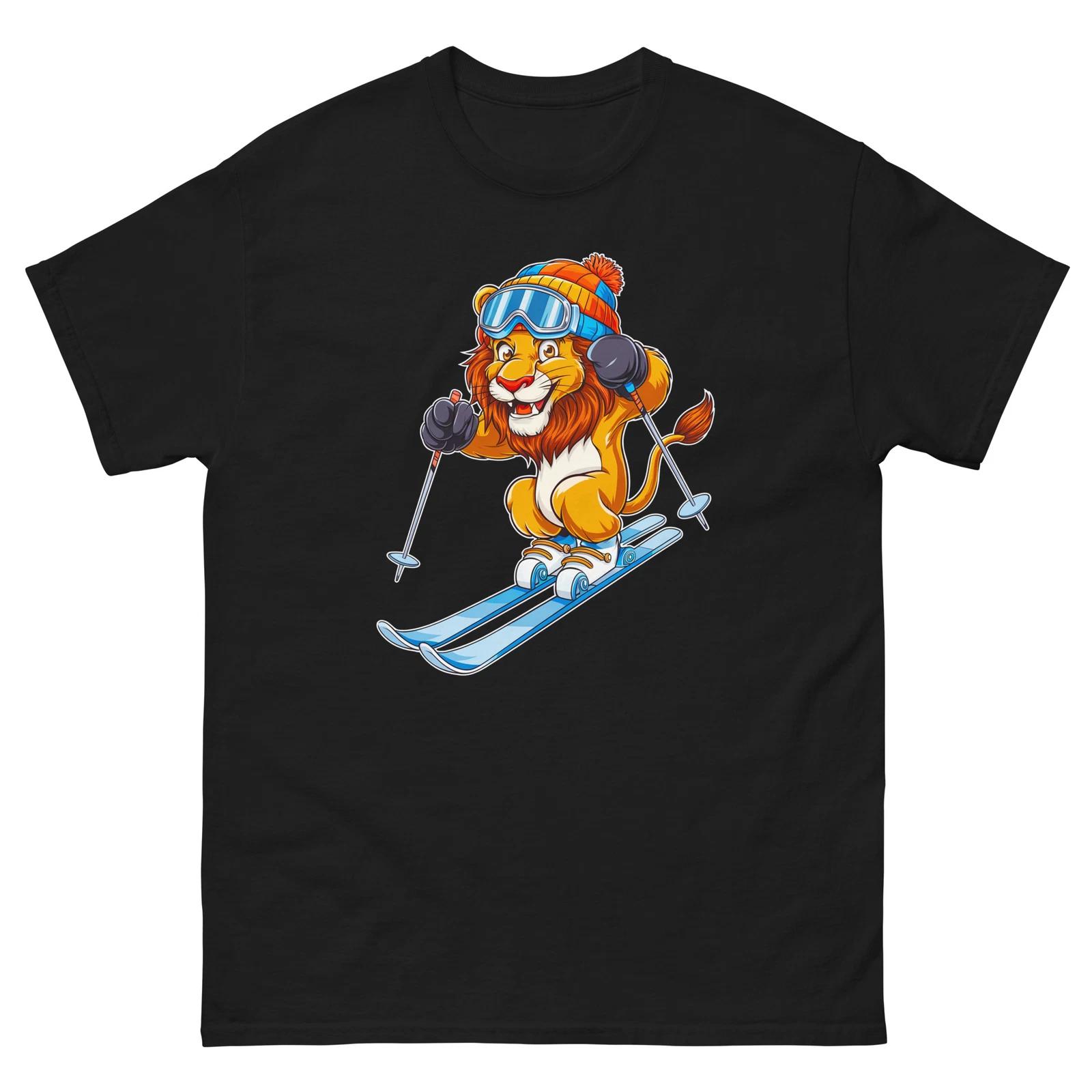 Lion Skiing Skier Fun Cartoon Ski Shirt T-Shirt 3XL