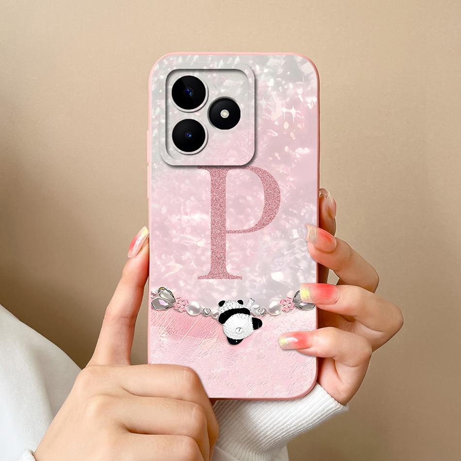 Case For Realme Note 50 60 Cute Panda Letter Soft Liquid Silicone Phone Shell For Oppo Realme Note50 Full Protection Back Cover
