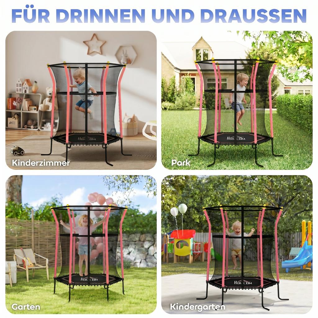 Kids Trampoline Mini Bouncer with Enclosure Safety Net For Ages 3-10 Years - Red