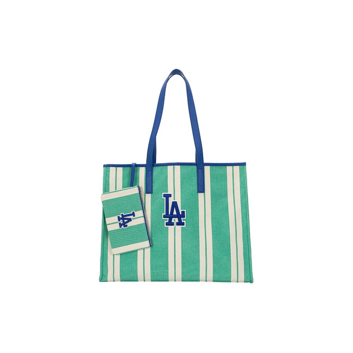 MLB Striped Sports Casual Cotton Tote Bag Unisex Tote Bags Green White 3AORL0323-07MTS Green White