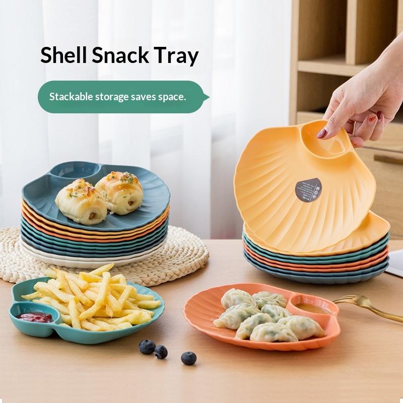 Eco Friendly Dumpling Plate with Vinegar Dip Dish Plastic Multifunction Snack Divider Tray for Picnics Buffet Kitchen