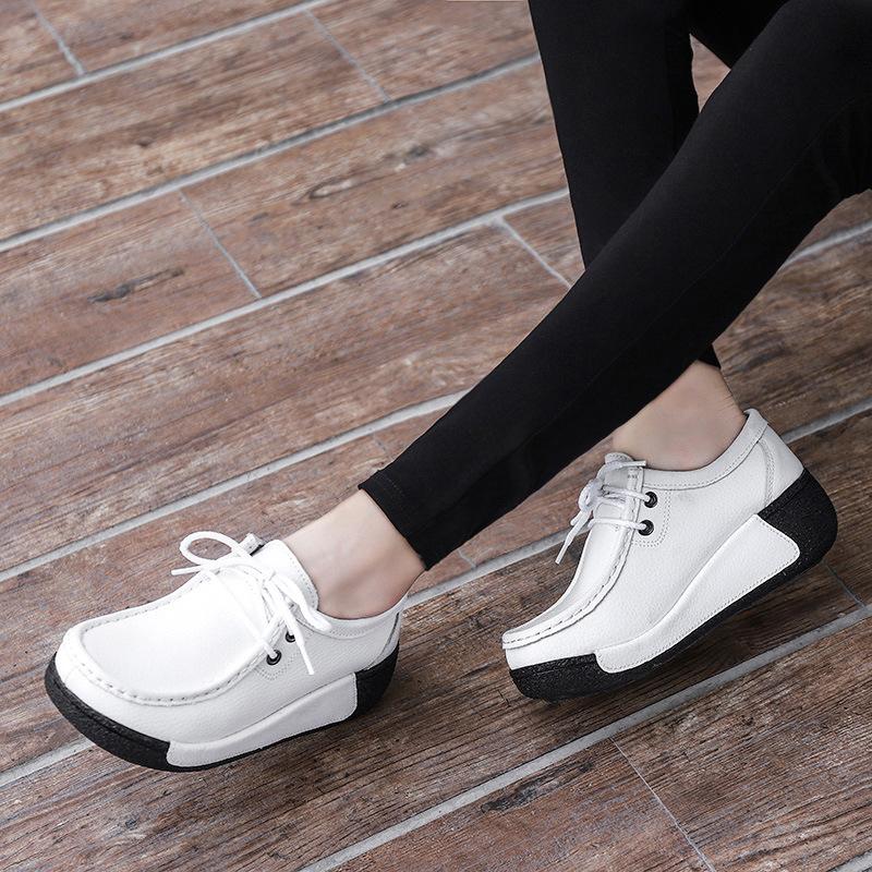 Women Genuine Leather Platform Shoes Winter Plush Walking Shoes 5cm High Wedges Heels Shoes Elegant Warm Mother Shoes