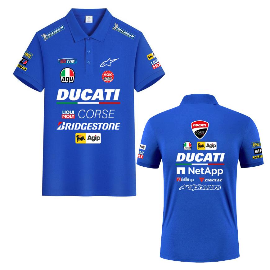 Ducati Corse MotoGP Racing Poloshirt, Heren Dames Casual Korte Mouw met Volledige Sponsor Logo Print L