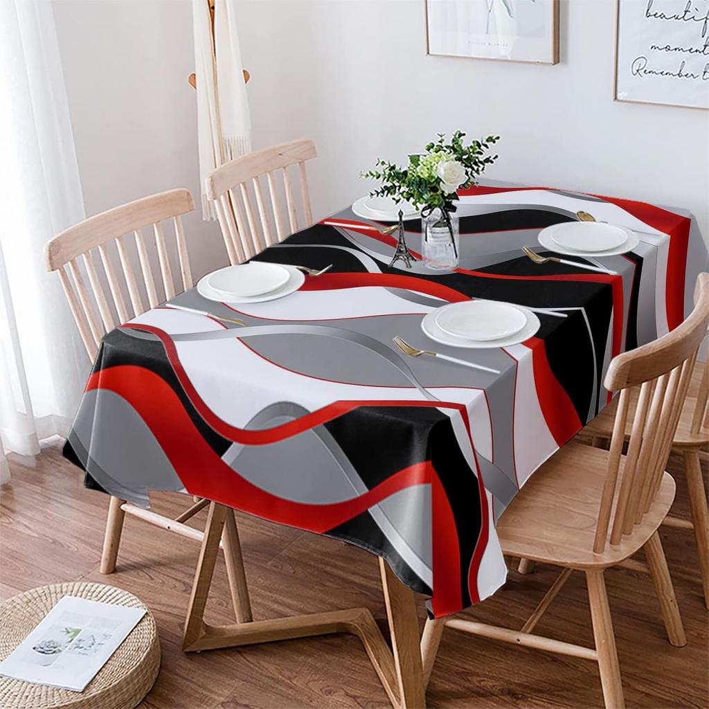 PJO Red Black Grey Tablecloths for Rectangle 60x102inch Table Cover, Cotton Linen Fabric Table Cloth for Dining Room Kitchen, Modern White Moire