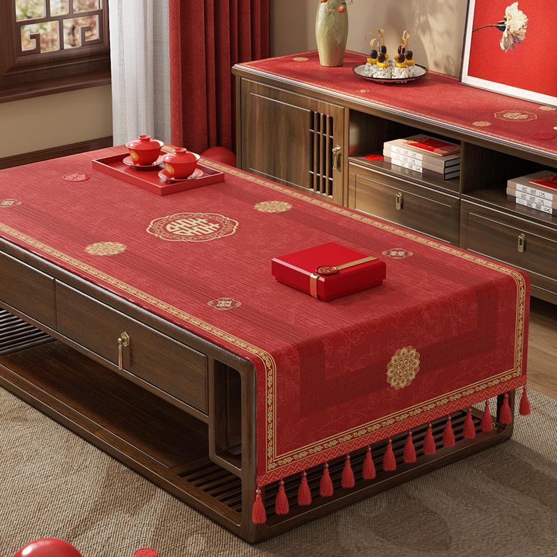 Wedding Coffee Table Cloth, Tablecloth, Red Festive Wedding Room Decoration, Living Room Happy Cover Cloth, Engagement Tablecloth