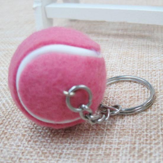 Key Ring Soft Lovely Flocking Mini Sport Ball Tennis Keychain for Kids