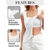 CHARMLEAKS Tank Top Built In Bras for Women Summer Pleated Square Neck Tops Flowy Sleeveless Shirts
