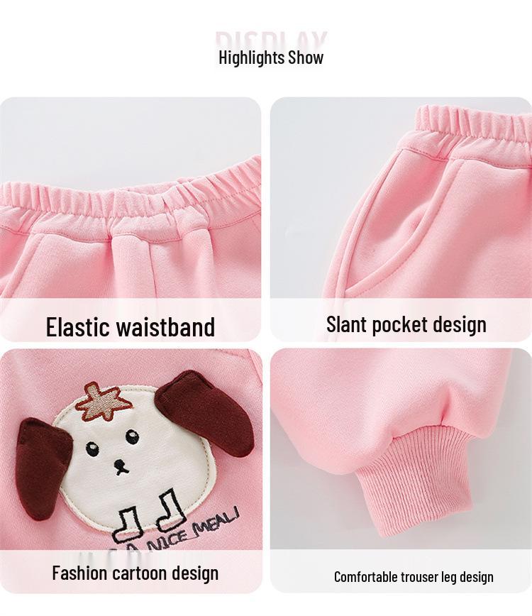 Girls' Cartoon Fleece Sweatpants - Thick, Warm, and Stylish for Autumn/Winter 2025