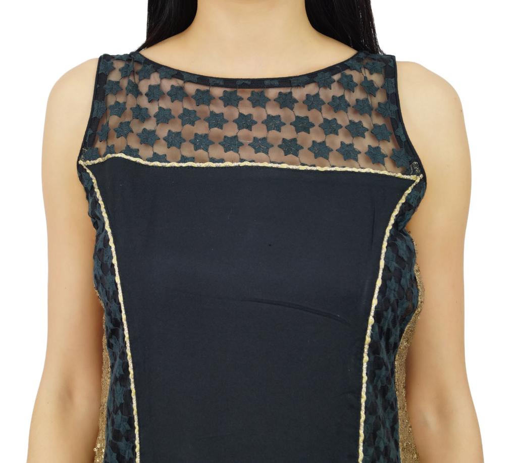 Atasi Womens Black Net Straight Kurti Salwaar Kameez with Dupatta Readymade