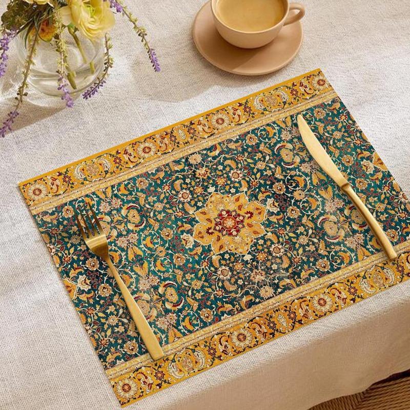 

Розкішний Богемний Набір з 4 Підставок під Тарілки Червоний Синій Квітковий Геометричний Візерунок із Золотим Столовим Приладдям Декор для Обіднього Столу Будинку 1PC-32x42cm