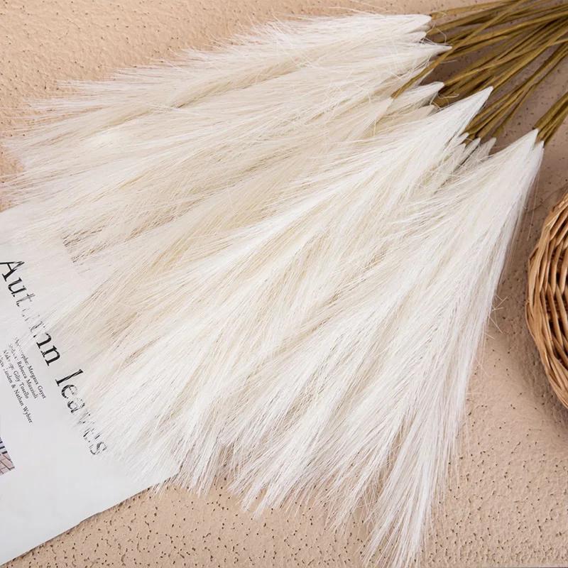 55CM 5PCS Fluffy Pampas Grass Boho Decor Flower Fake Plant Reed Simulated Wedding Party Christmas Home Decor Artificial Flower