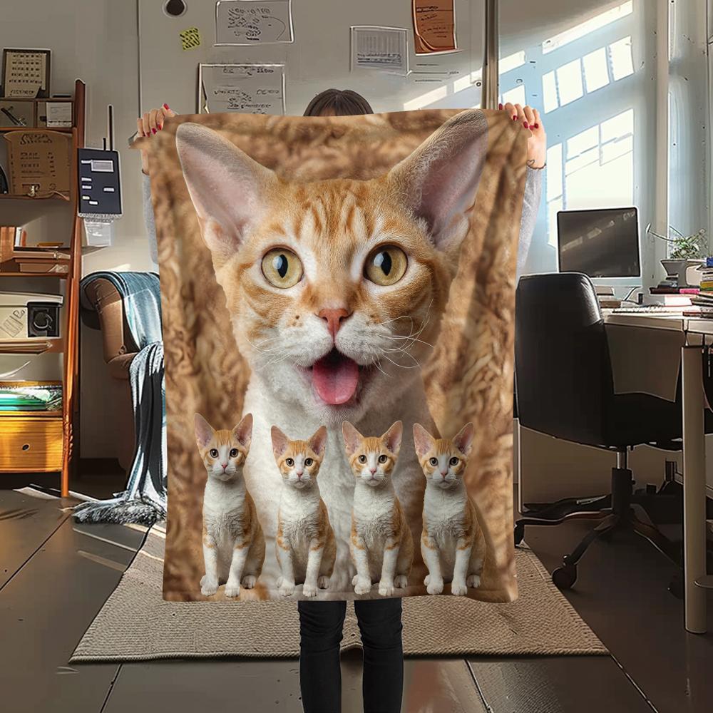 1Pc Cute Yellow Cat Print Flannel Blanket, High quality Comfortable for All Seasons, Home Decor, Warmth and Comfort, Perfect for Gifts