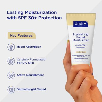 Undry Moisturizer for Dry Skin, SPF 30+, Ceramide & Aloe Vera, Pack of 3