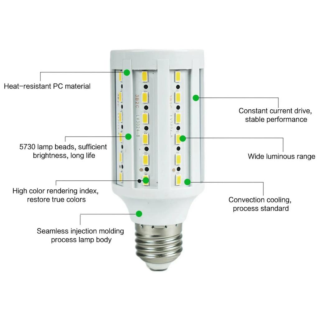 High Brightness E27 SMD LED Corn Bulb 360 Degree Illumination Energy Saving Indoor Outdoor Lighting