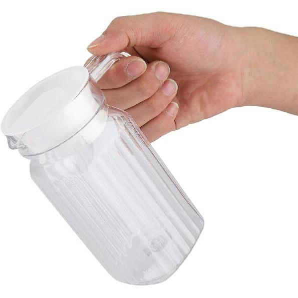 Tbest Acrylic Pitcher with Lid,Transparent Juice Jug Water Pitcher for Iced Tea,500ml Acrylic Transparent Bottle Striped Water Ice Cold Jug with Lid