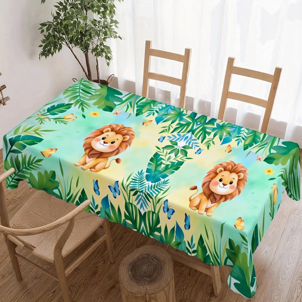 Jungle Lion Rectangle Table Cloth for Table Decoration Kitchen Dining Waterproof Reusable Tablecloth for Tables Party Picnic