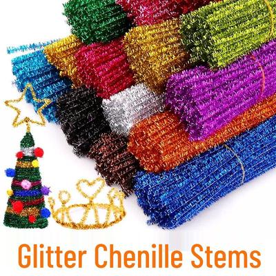 Pacote com 100 Hastes de Chenille Brilhantes com Glitter para Artesanato DIY e Brinquedos Educacionais