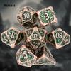 7 Pcs Yellow Green Tree Vine Metal Dice Solid Metal Polyhedral Dice Set Suitable for Role-Playing RPG Board Game Dice RPG