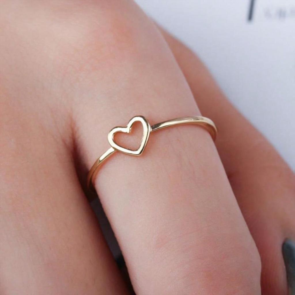 Minimalist Hollow Heart Ring, Copper Ring