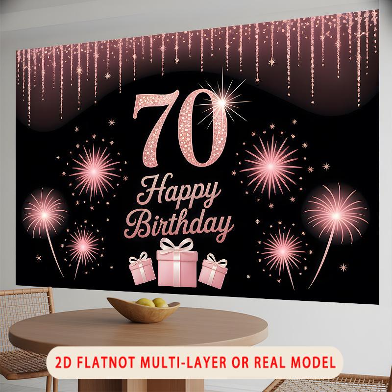 Party Backdrop Birthday Rose Fireworks 70th 70 Photo Booth Background Wall Decor