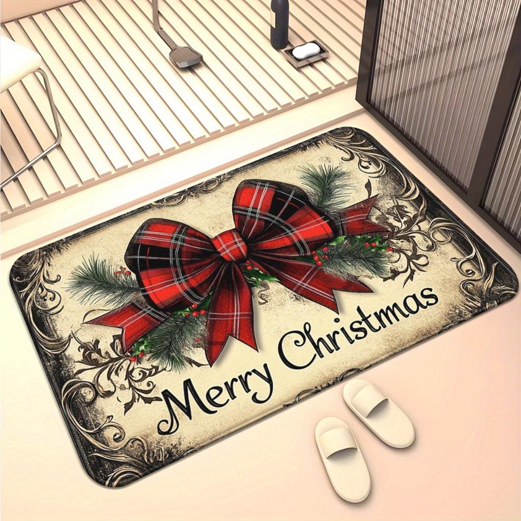 1pc Christmas Holiday Print Welcome Doormat, Washable Indoor Floor Mat for Entryway, Bathroom, Bedroom, Living Room, Home Decor