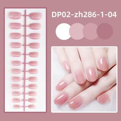 24Pcs Full Cover Short Round Head False Nails Wearable Press-on Nails Solid Color Fake Nails  Women