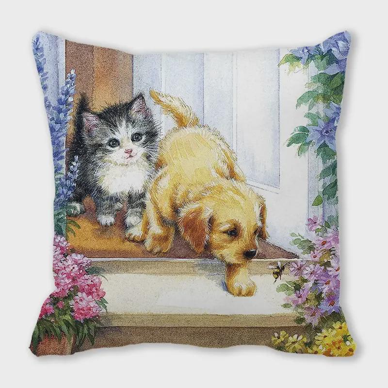 Pernă de canapea cu aspect de piele de piersică, model Crăciun Fericit, pisică și animal - ZT422